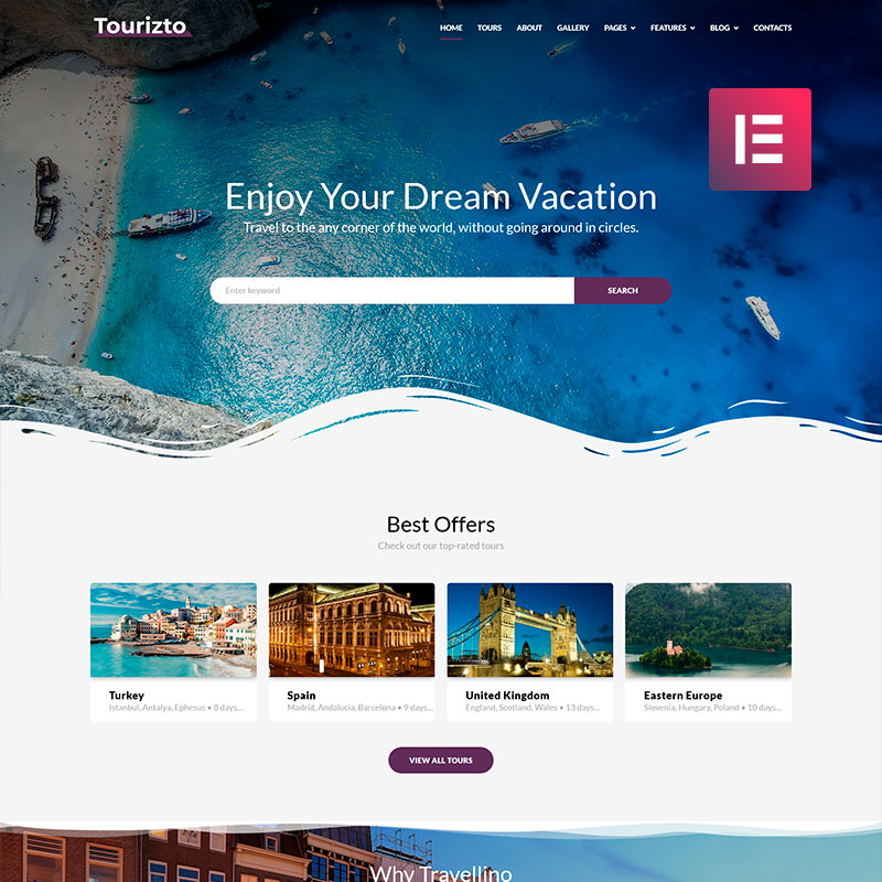 Tourizto - Travel Company Elementor WordPress Theme